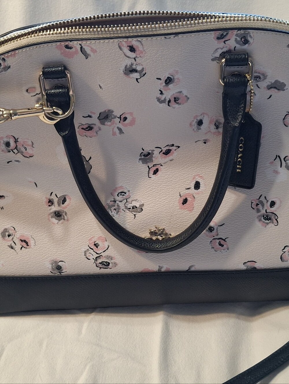 Coach Floral Satchel in White, Pink, Black